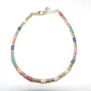 Goldtone and multicolor flat bead bracelet, lobster claw clasp, adjustable size